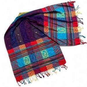 Boho Multicolor Fringe Scarf/Shawl Festival Hippie Colorblock‎